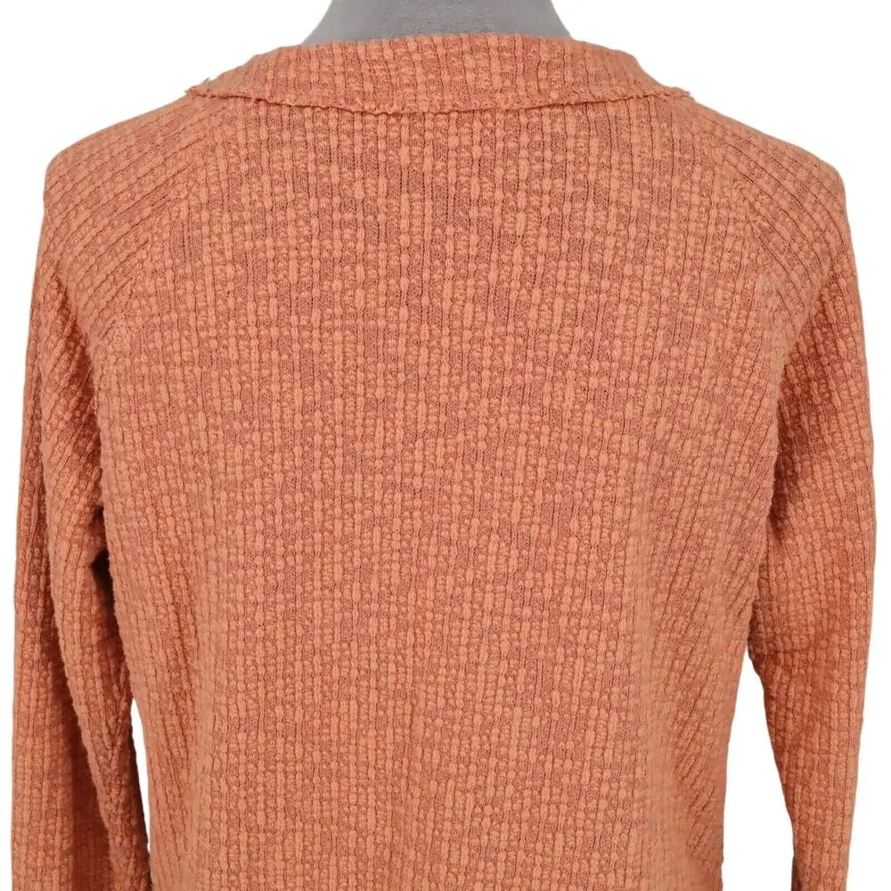 Two by Vince Camuto Sweater Womens Small Orange Cardigan Stretch Cotton V Neck